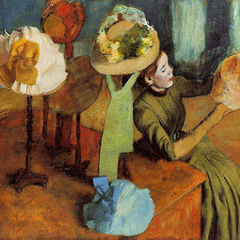 reproductie The millinery shop van Edgar Degas